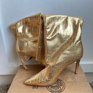 NWF Vicenza Free People Tokyo Gold Leather Animal Print Tall Boots Sz 10